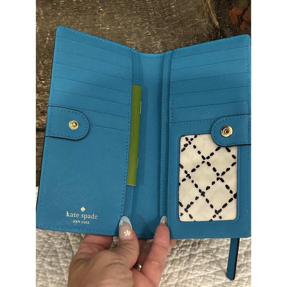 Kate Spade New York Teal‎ Women's Wallet Snap Closure Logo Credit Card Slots NEW